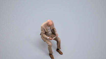 scanned 3D senior man business sitting, photogrammetry people for Enscape and V-Ray, back view render