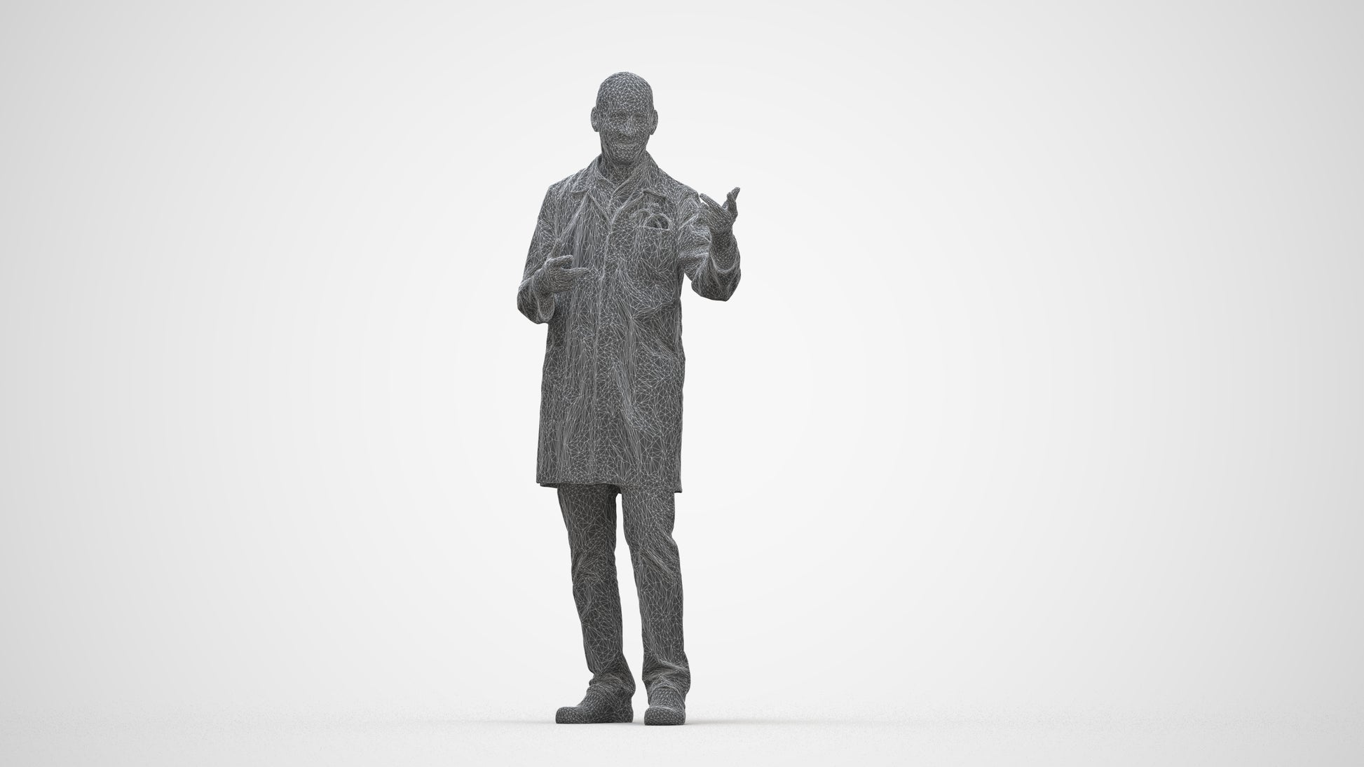 3D scanned senior man medical, photorealistic archviz people for Enscape and SketchUp, wireframe back view