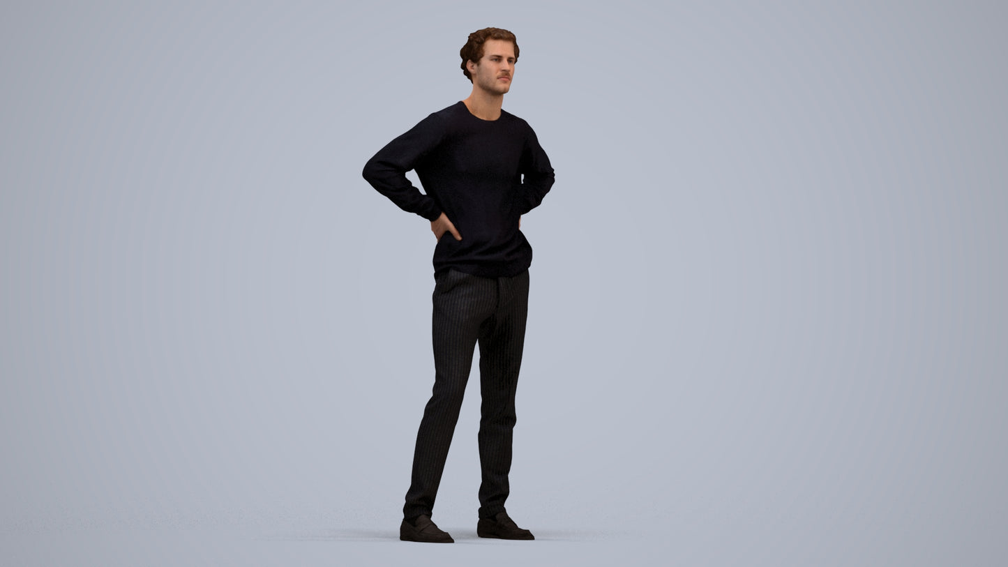 3D human model man casual standing, photogrammetry scanned person for archviz, standing pose render