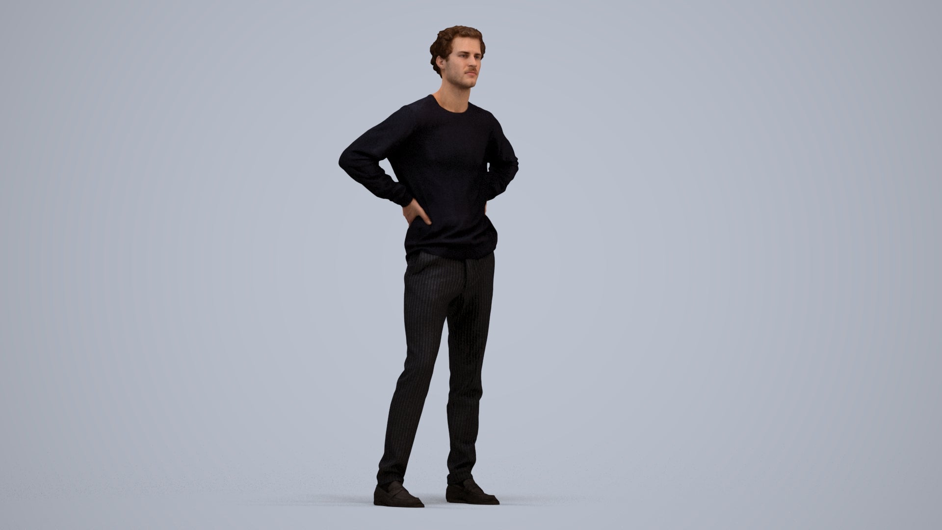 3D human model man casual standing, photogrammetry scanned person for archviz, standing pose render