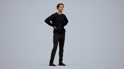 3D human model man casual standing, photogrammetry scanned person for archviz, standing pose render