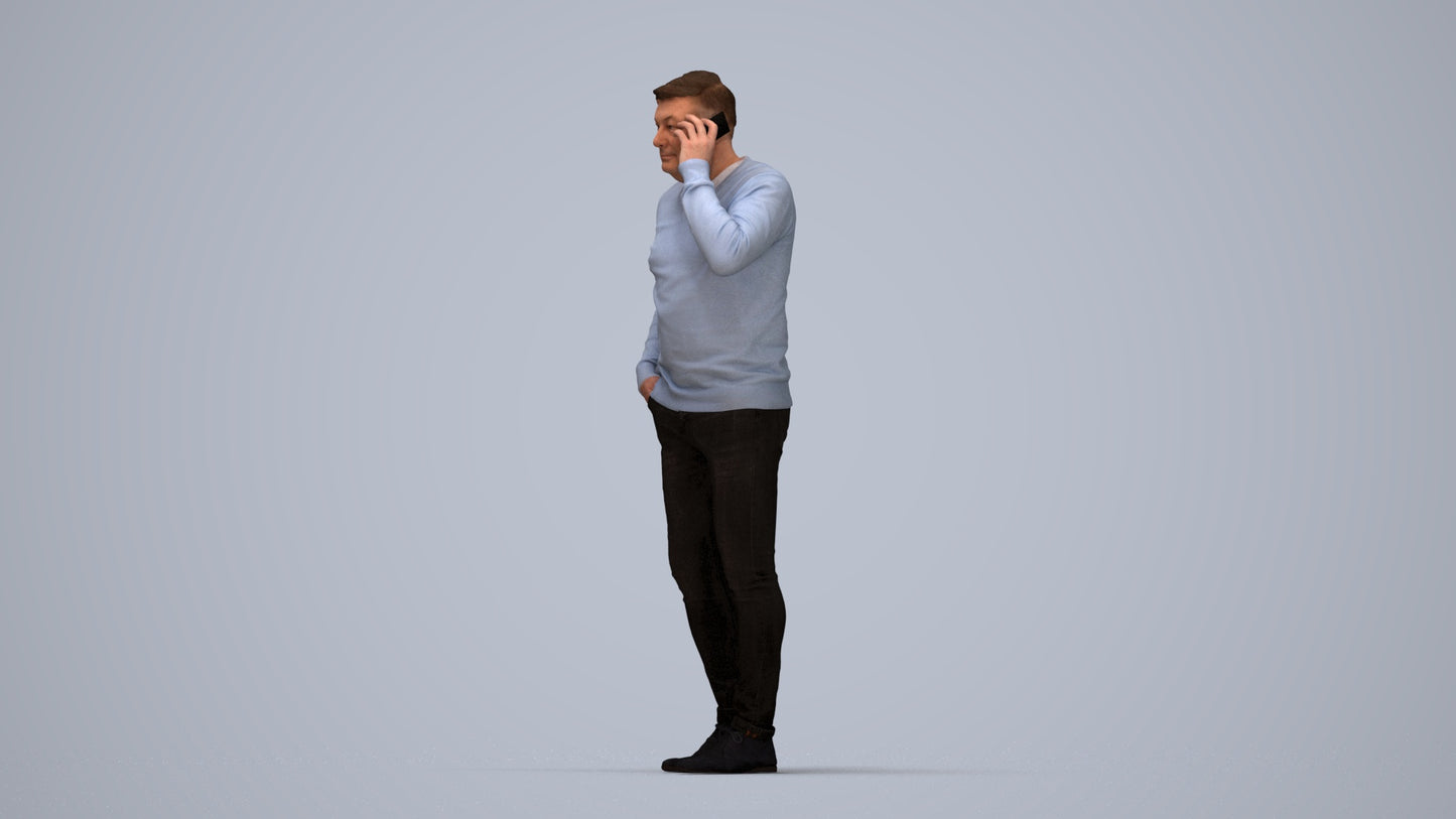3D human model man casual standing, photogrammetry scanned person for archviz, top-down view render