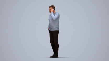 3D human model man casual standing, photogrammetry scanned person for archviz, top-down view render