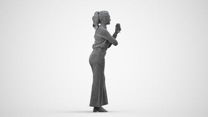 scanned 3D woman casual standing, photogrammetry people for Enscape and V-Ray, wireframe side view