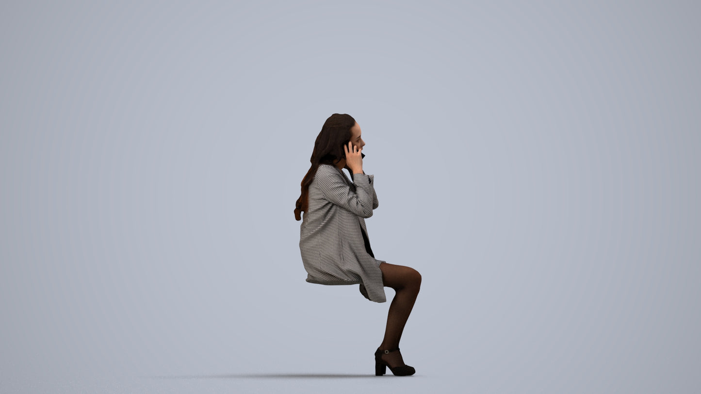 scanned 3D woman business sitting, photogrammetry people for Enscape and V-Ray, side view render