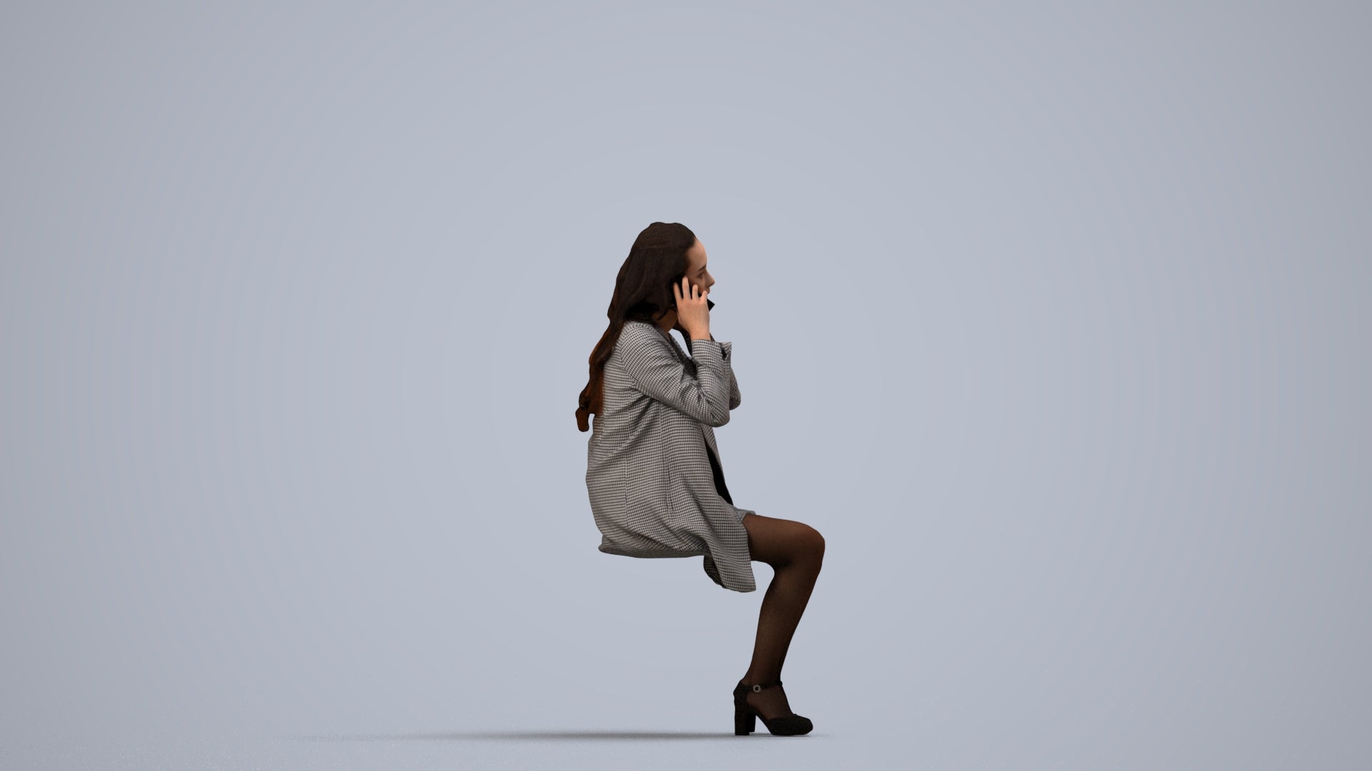 scanned 3D woman business sitting, photogrammetry people for Enscape and V-Ray, side view render