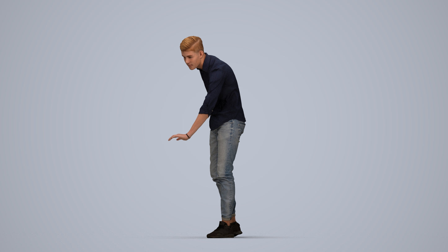 realistic 3D human man casual standing, archviz people FBX OBJ for Blender, top-down view render