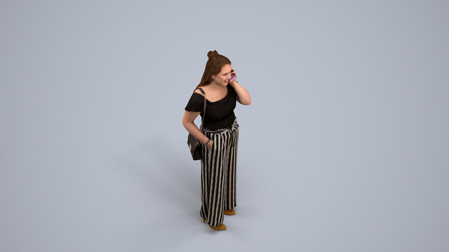 realistic 3D people woman casual standing, render-ready for V-Ray and Corona, FBX OBJ, back view render
