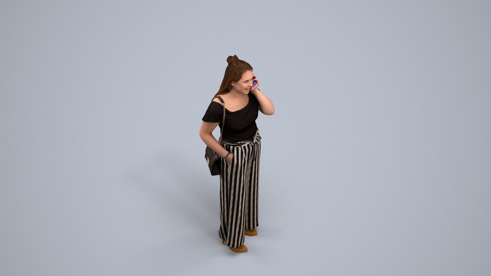 realistic 3D people woman casual standing, render-ready for V-Ray and Corona, FBX OBJ, back view render
