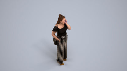 realistic 3D people woman casual standing, render-ready for V-Ray and Corona, FBX OBJ, back view render