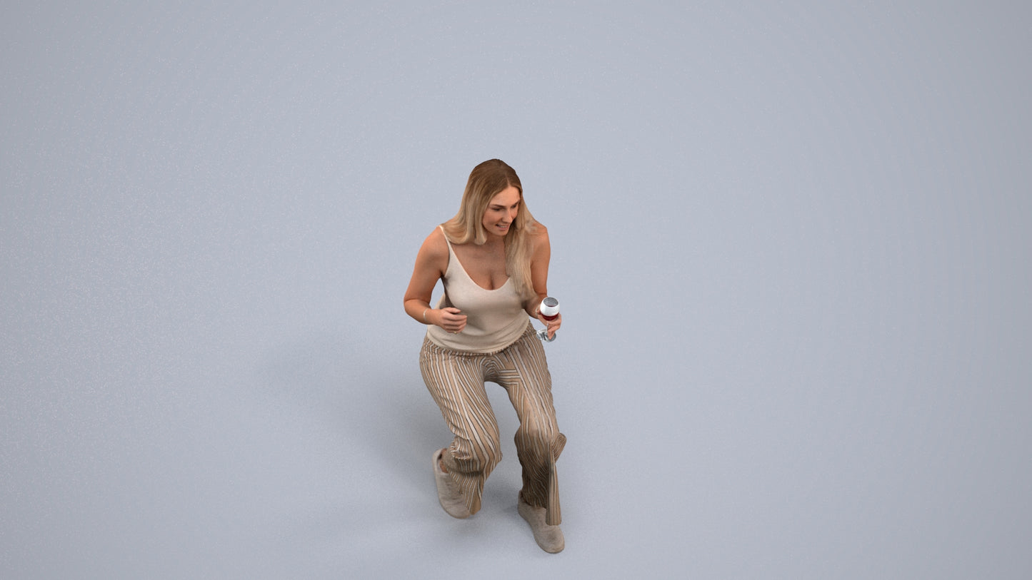 3D people model woman casual sitting, scanned human for 3ds Max rendering, back view render