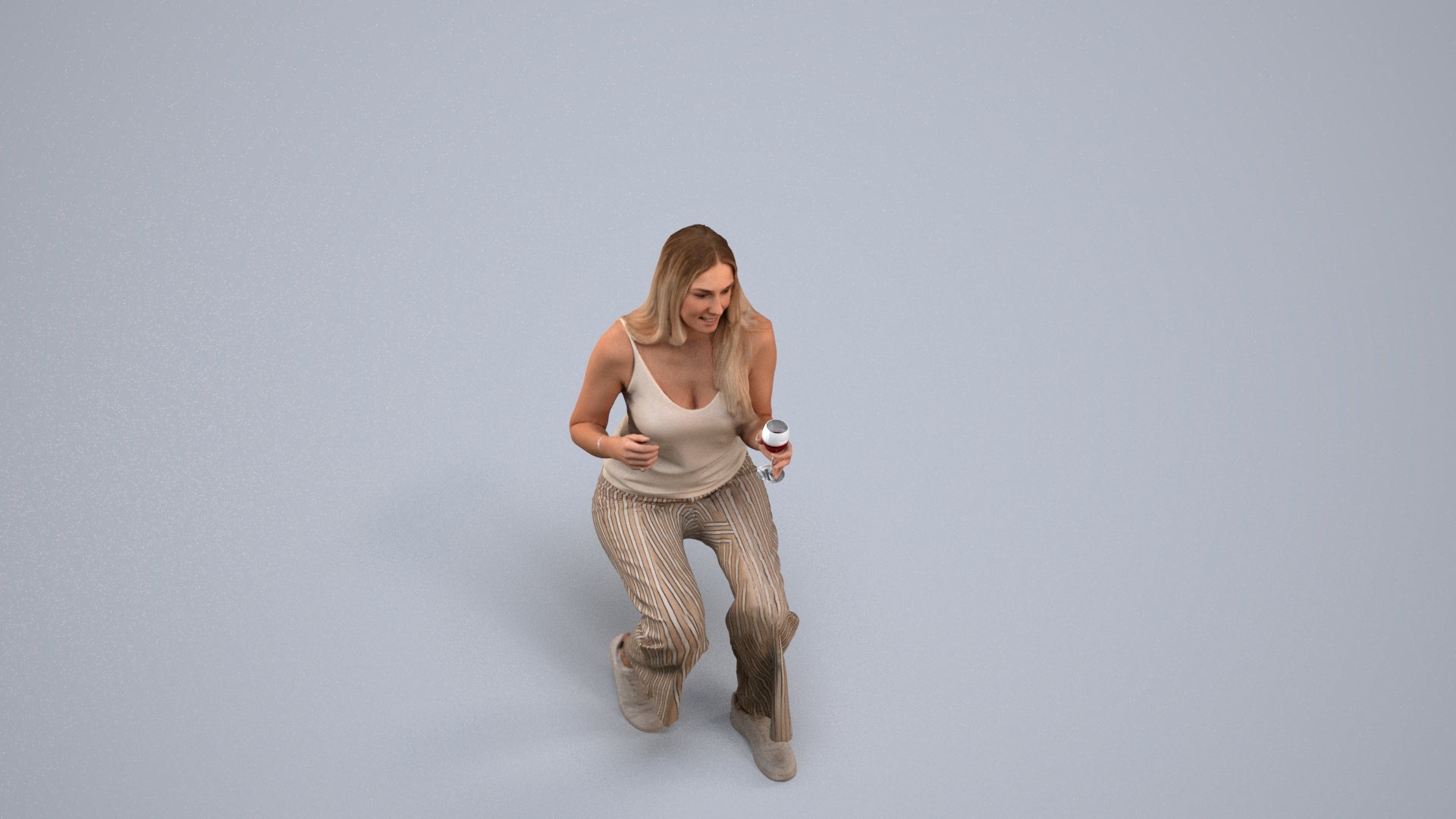 3D people model woman casual sitting, scanned human for 3ds Max rendering, back view render
