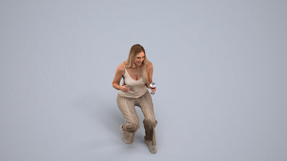 3D people model woman casual sitting, scanned human for 3ds Max rendering, back view render