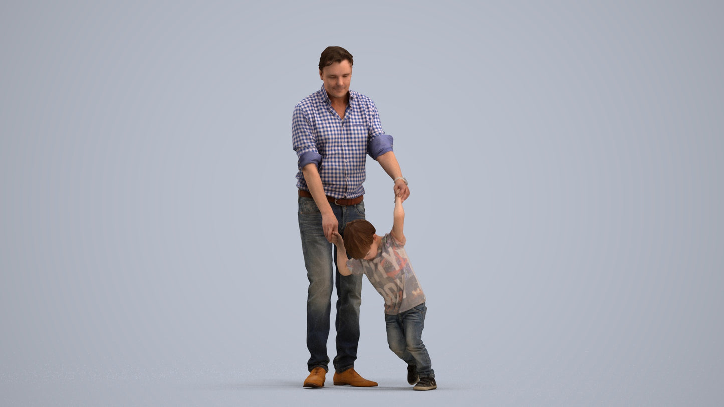 3D human model boy casual kids, photogrammetry scanned person for archviz, standing pose render