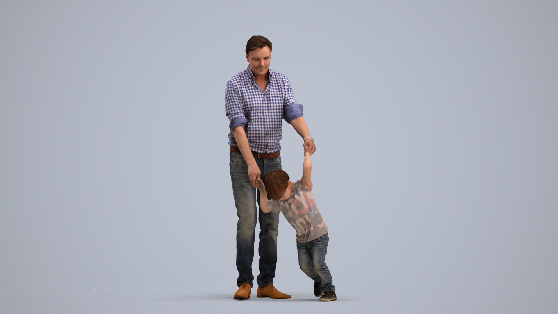 3D human model boy casual kids, photogrammetry scanned person for archviz, standing pose render