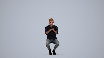 realistic 3D man casual sitting, scanned archviz people for Blender and 3ds Max, top-down view render