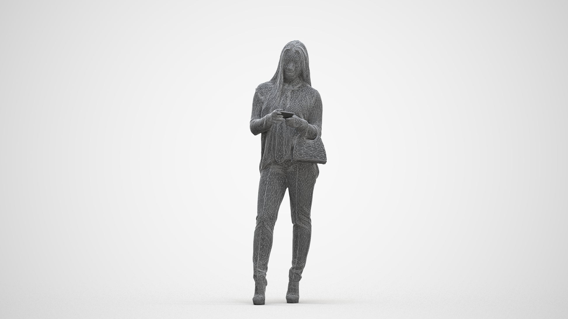 realistic 3D people woman business standing, render-ready for V-Ray and Corona, FBX OBJ, three-quarter front view render