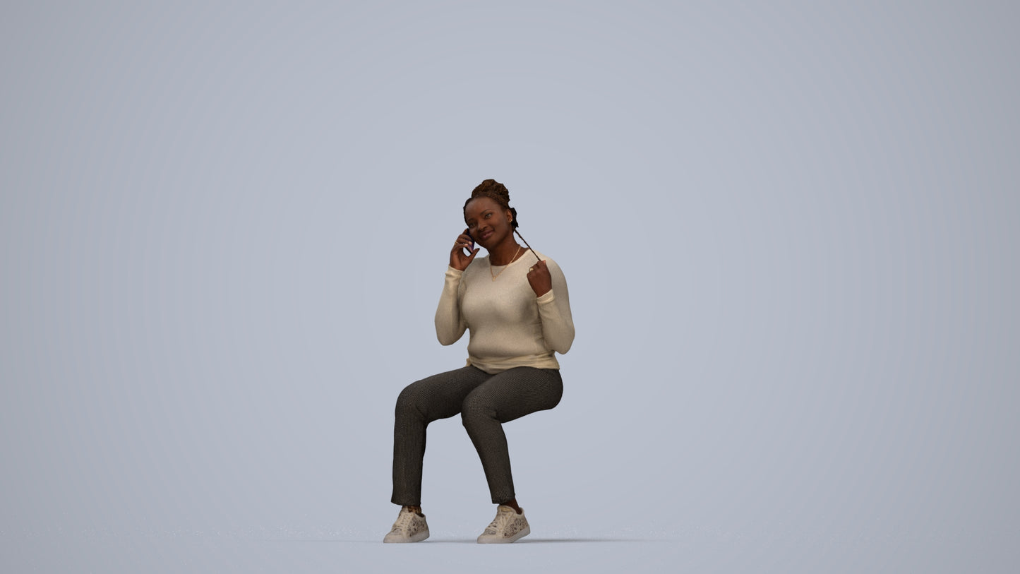 scanned 3D woman casual sitting, photogrammetry people for Enscape and V-Ray, top-down view render