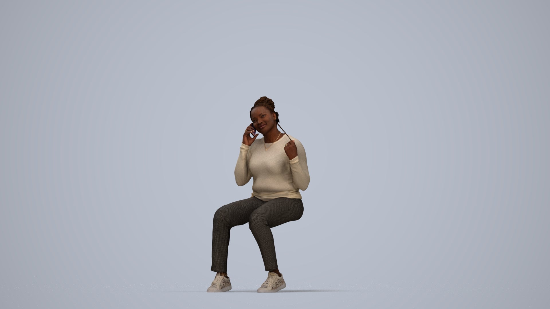 scanned 3D woman casual sitting, photogrammetry people for Enscape and V-Ray, top-down view render