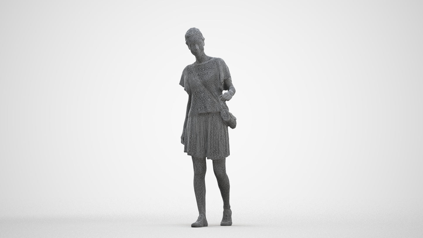 photogrammetry 3D woman casual walking, realistic human model archviz FBX, three-quarter front view render