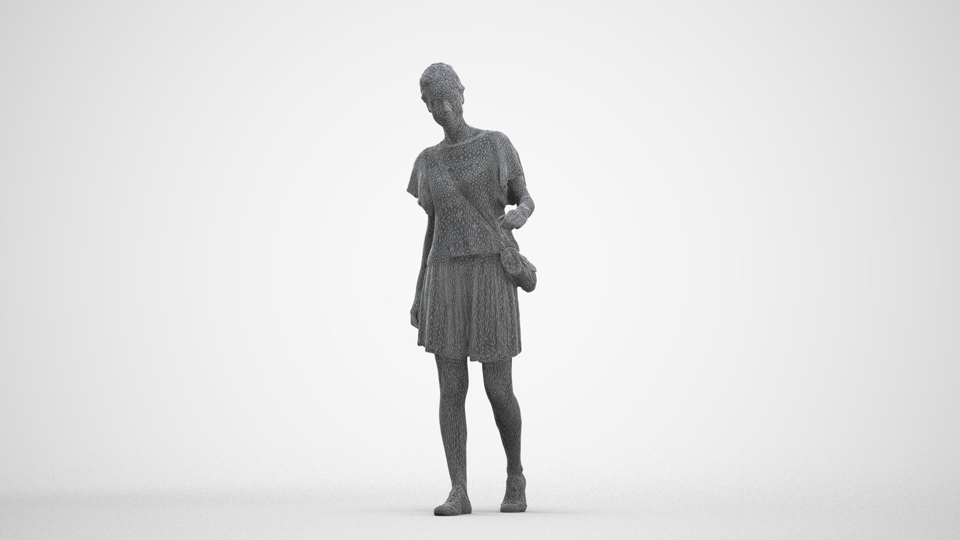 photogrammetry 3D woman casual walking, realistic human model archviz FBX, three-quarter front view render