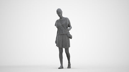photogrammetry 3D woman casual walking, realistic human model archviz FBX, three-quarter front view render