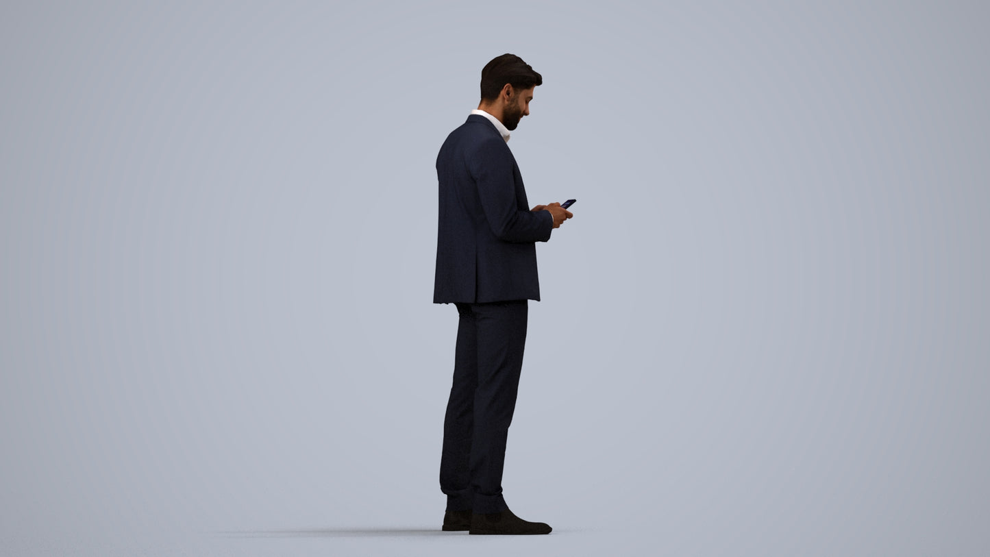 3D people model man business, scanned human for 3ds Max rendering, side view render