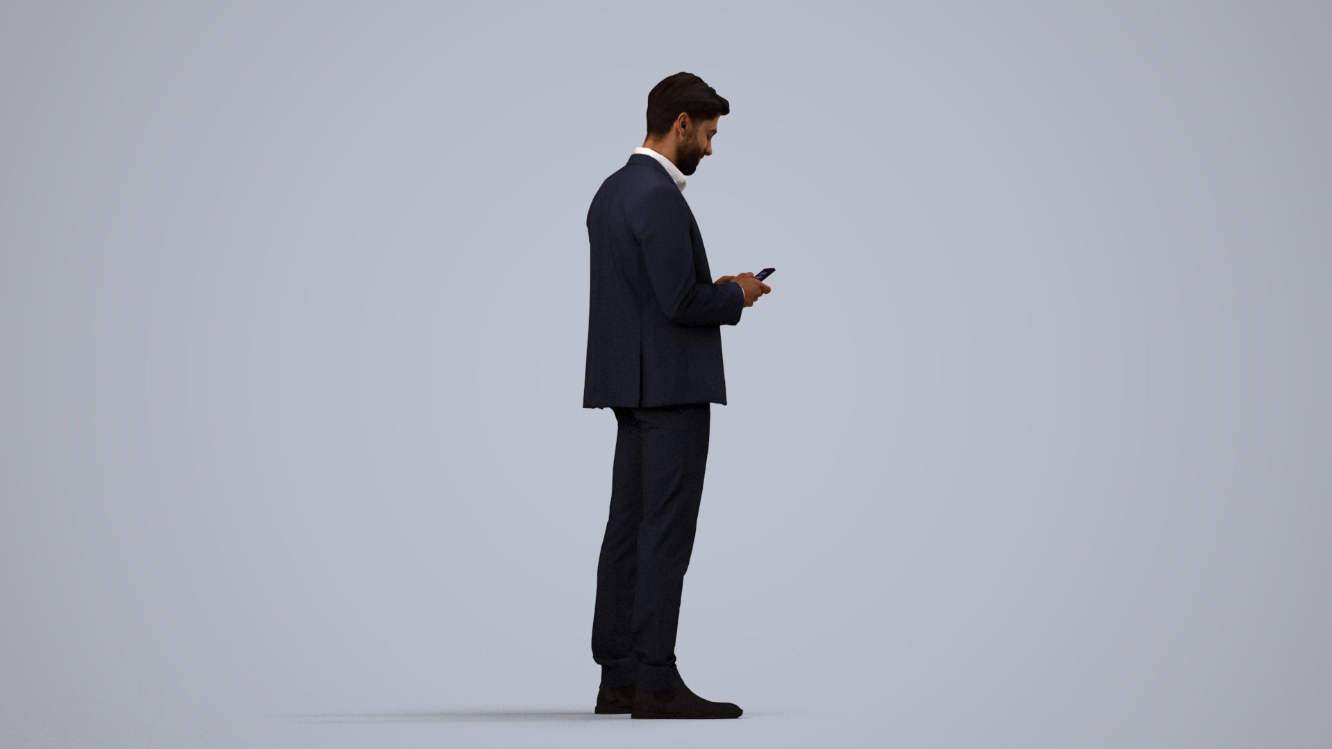 3D people model man business, scanned human for 3ds Max rendering, side view render