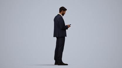 3D people model man business, scanned human for 3ds Max rendering, side view render