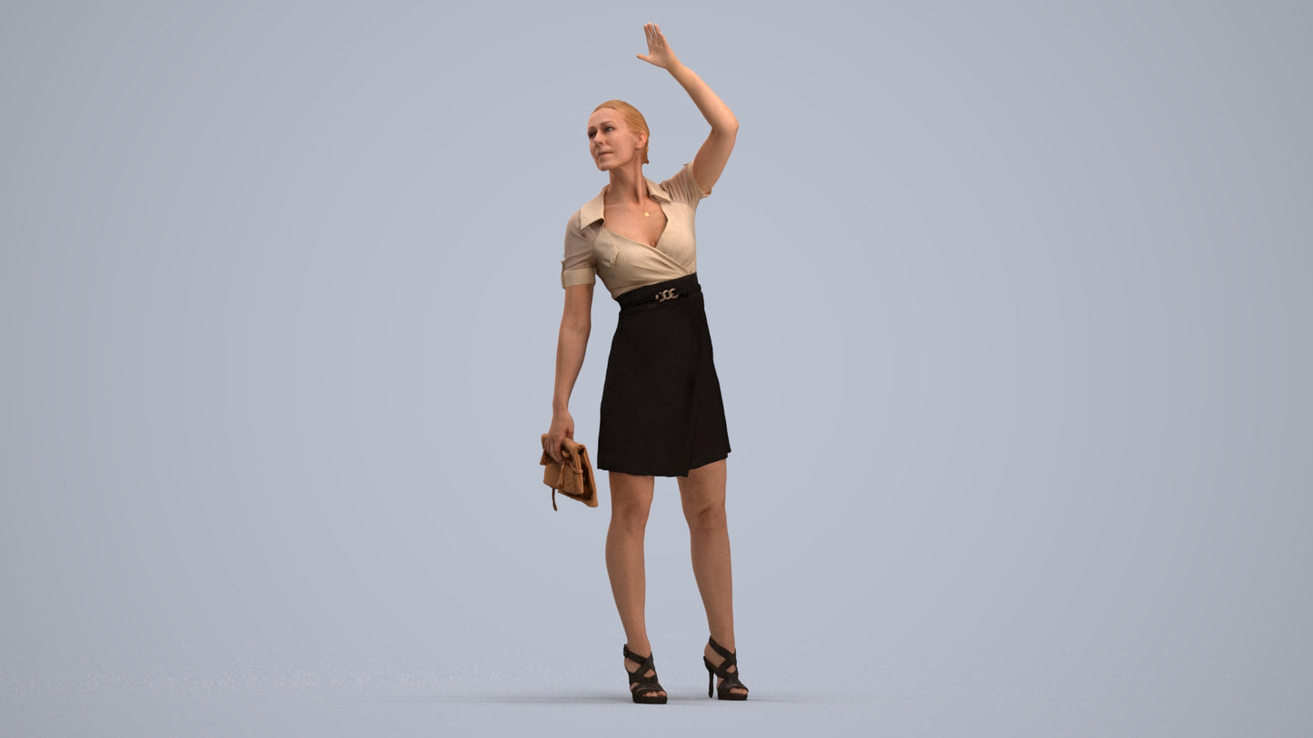 3D scanned woman standing business, photorealistic archviz people for Enscape and SketchUp, standing pose render