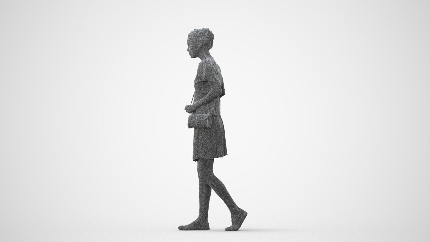 realistic 3D woman casual walking, scanned archviz people for Blender and 3ds Max, square thumbnail