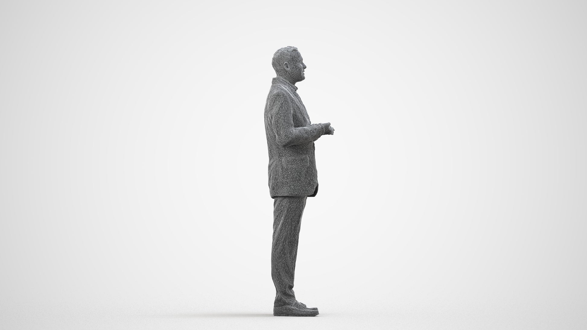 realistic 3D human man formal standing, archviz people FBX OBJ for Blender, wireframe side view
