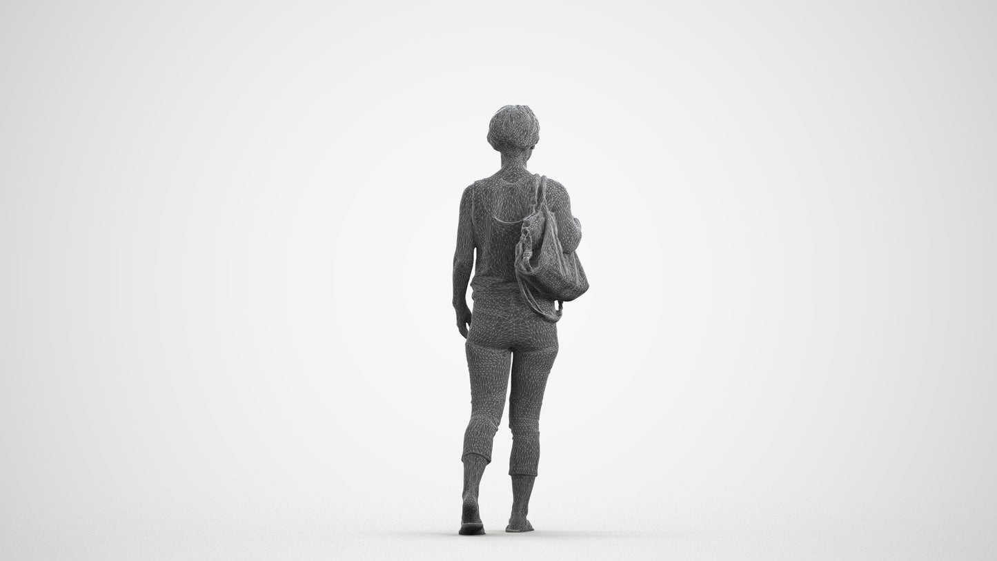 realistic 3D human senior woman walking, archviz people FBX OBJ for Blender, wireframe front view