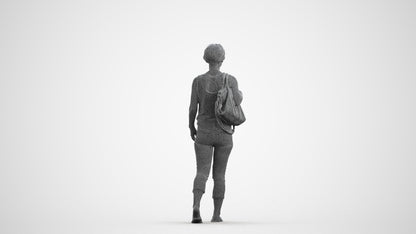 realistic 3D human senior woman walking, archviz people FBX OBJ for Blender, wireframe front view