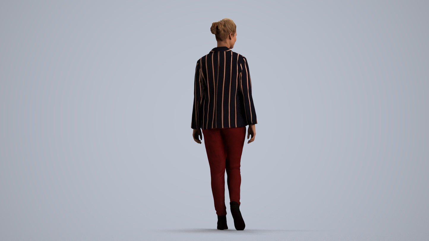 photogrammetry 3D woman business walking, realistic human model archviz FBX, front view render