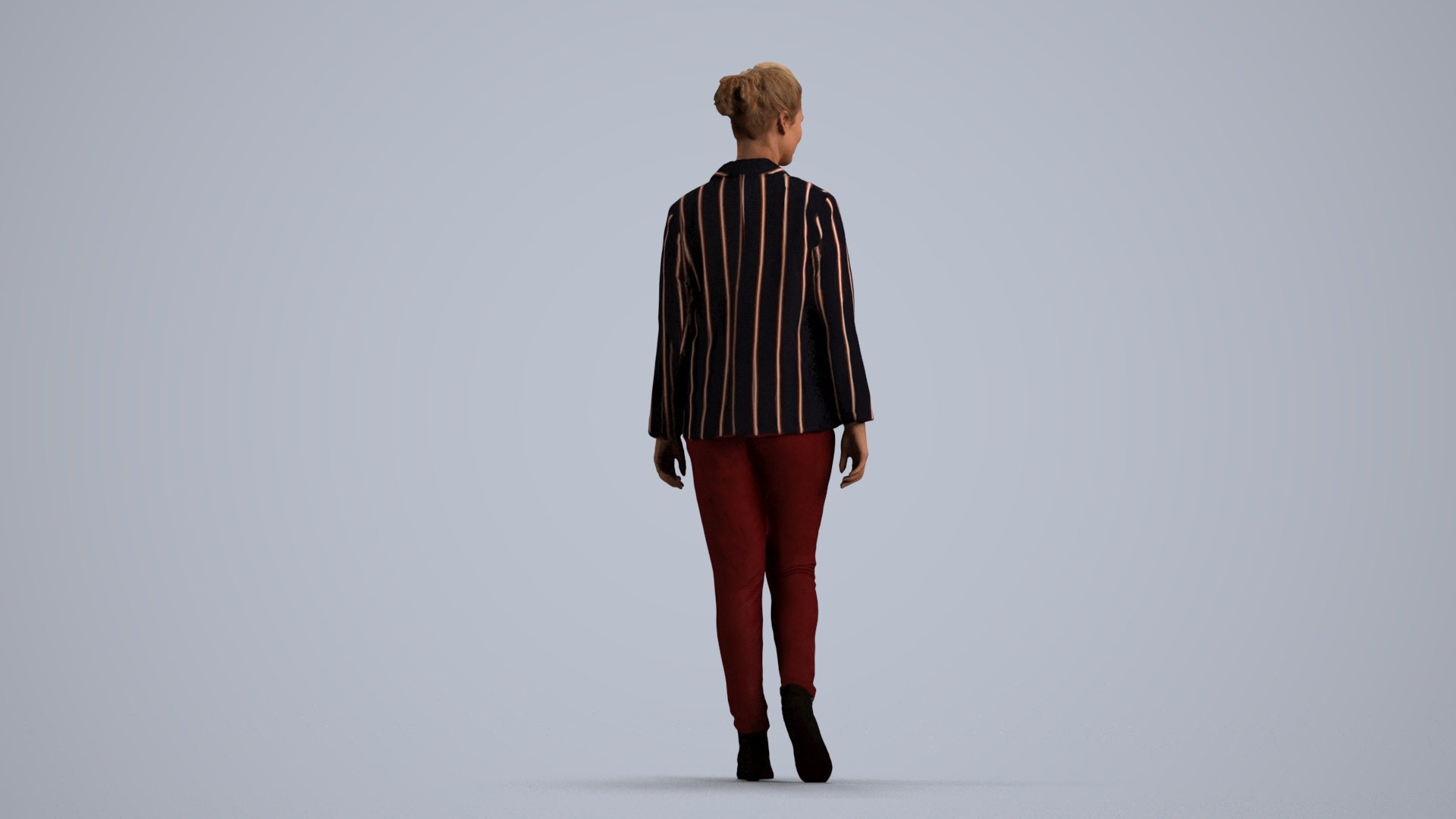 photogrammetry 3D woman business walking, realistic human model archviz FBX, front view render