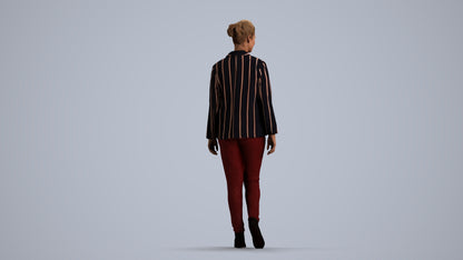 photogrammetry 3D woman business walking, realistic human model archviz FBX, front view render