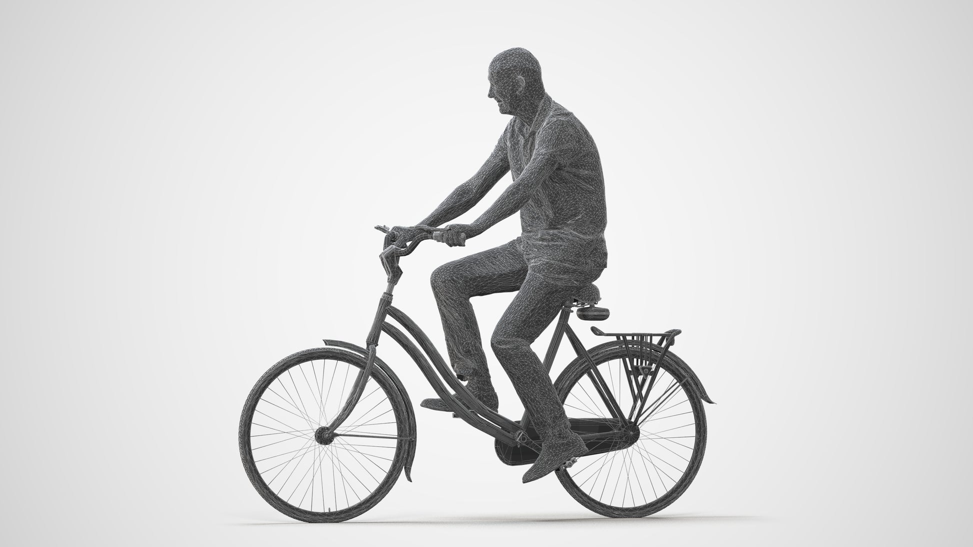 photogrammetry 3D senior man casual cycling, realistic human model archviz FBX, square thumbnail