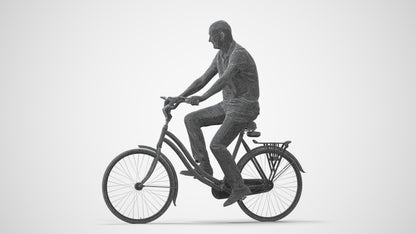 photogrammetry 3D senior man casual cycling, realistic human model archviz FBX, square thumbnail