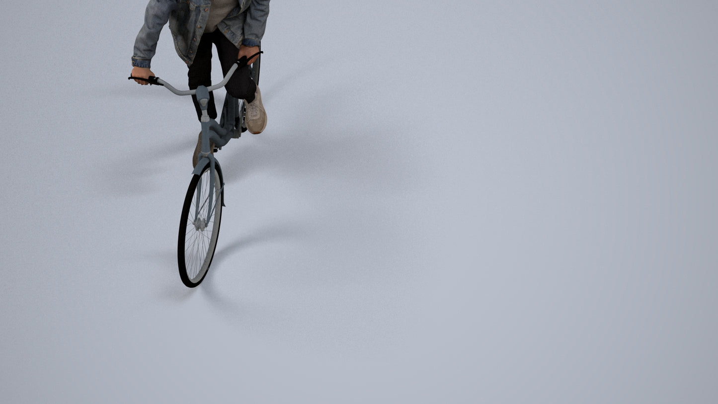 realistic 3D human man casual cycling, archviz people FBX OBJ for Blender, back view render
