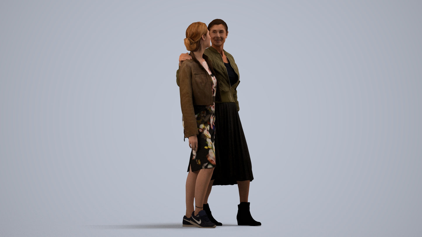 3D human model senior woman casual kids, photogrammetry scanned person for archviz, side view render