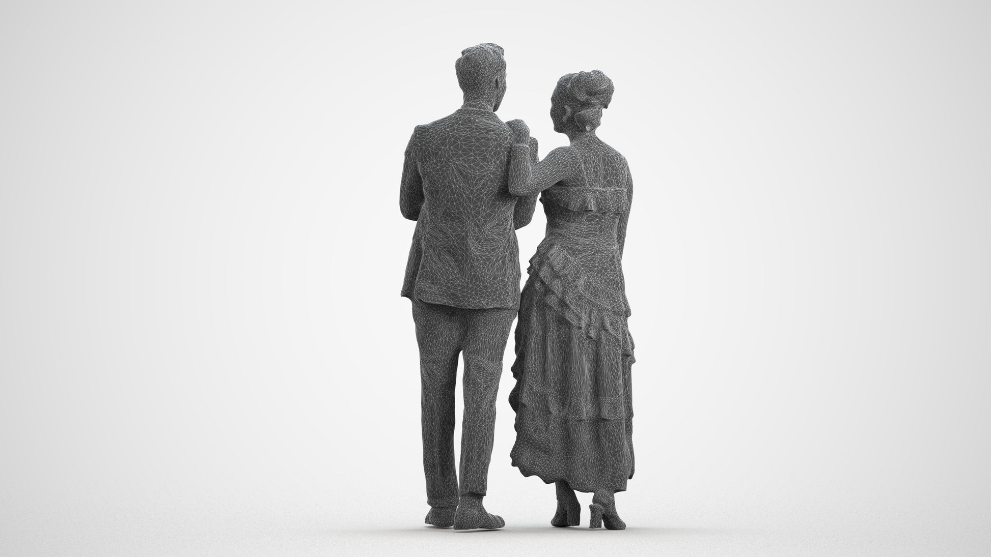 3D human model woman formal formalaffairs, photogrammetry scanned person for archviz, wireframe front view