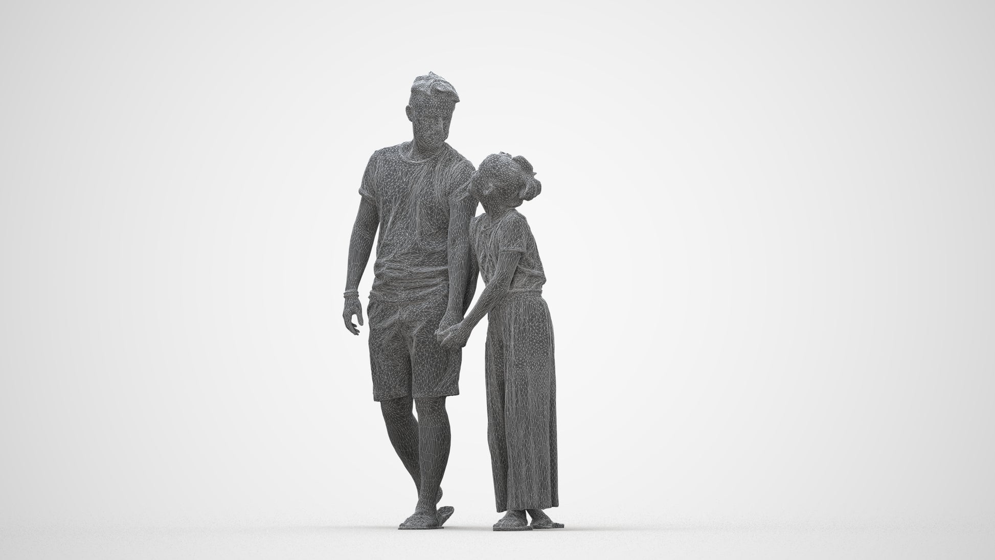 realistic 3D human girl casual kids, archviz people FBX OBJ for Blender, wireframe back view
