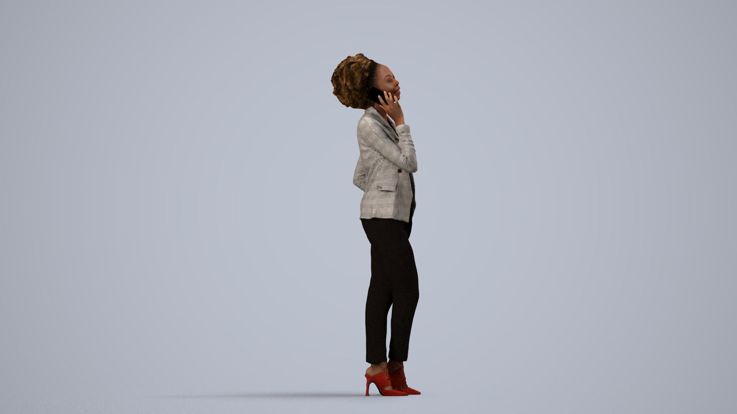 realistic 3D woman business standing, scanned archviz people for Blender and 3ds Max, side view render