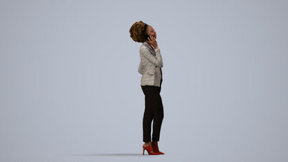 realistic 3D woman business standing, scanned archviz people for Blender and 3ds Max, side view render