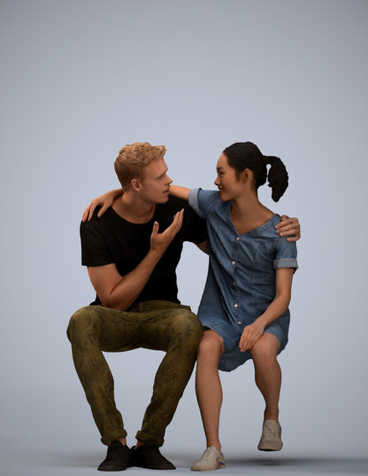 scanned 3D girl casual couple, photogrammetry people for Enscape and V-Ray