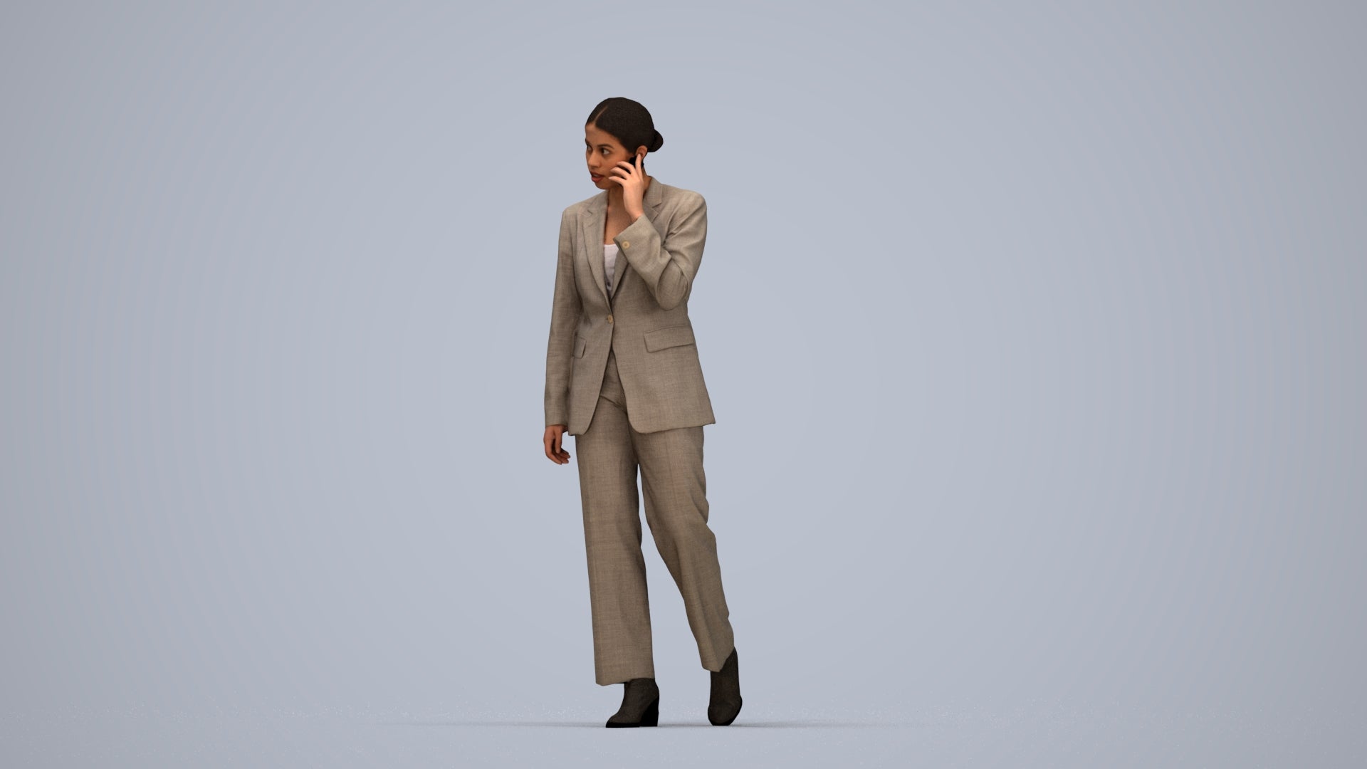 3D scanned woman walking business, photorealistic archviz people for Enscape and SketchUp, top-down view render