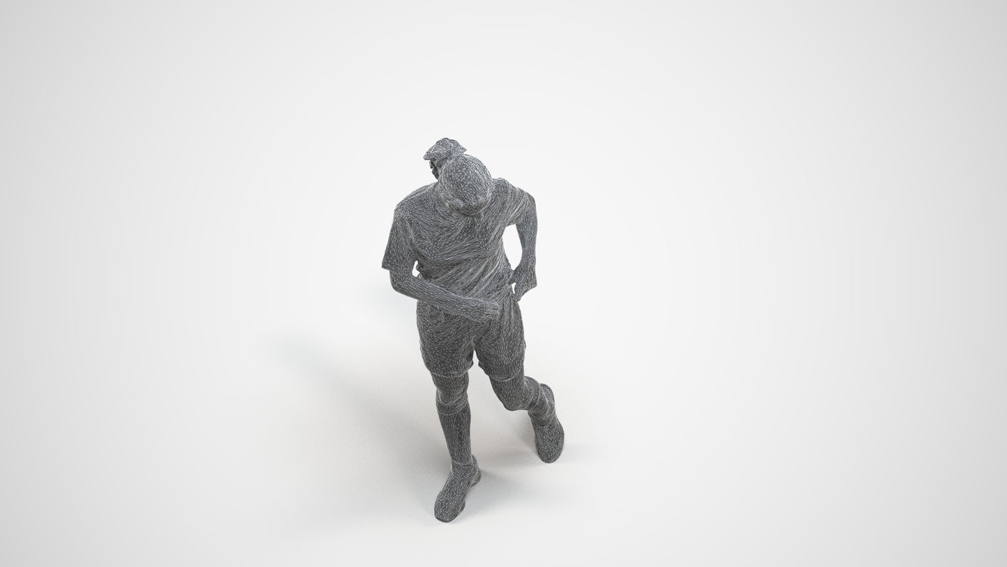 3D human model woman sport, photogrammetry scanned person for archviz, wireframe three-quarter view