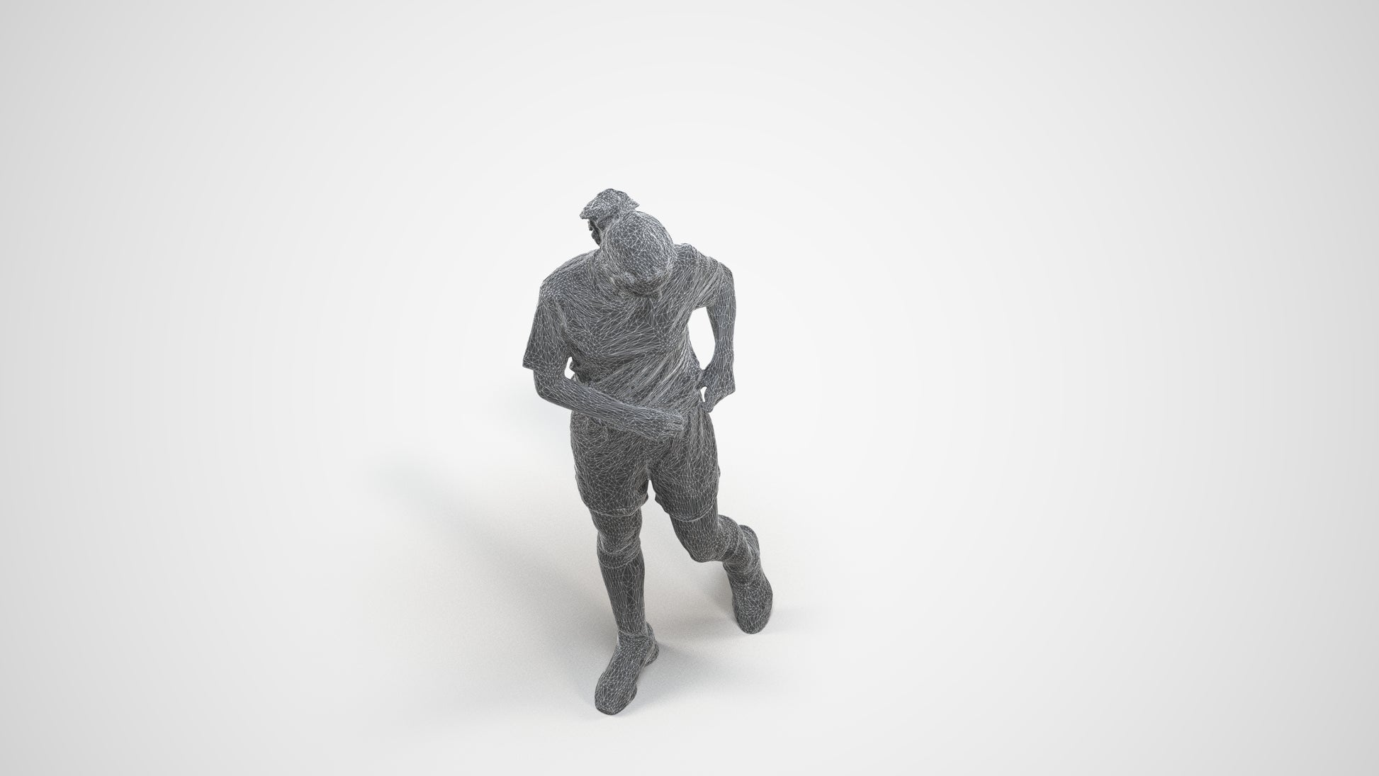3D human model woman sport, photogrammetry scanned person for archviz, wireframe three-quarter view
