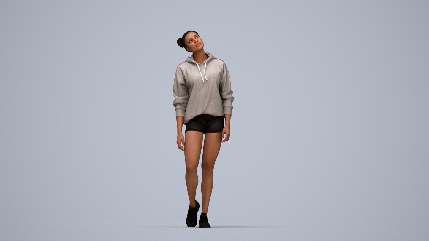 realistic 3D people woman casual walking, render-ready for V-Ray and Corona, FBX OBJ, top-down view render